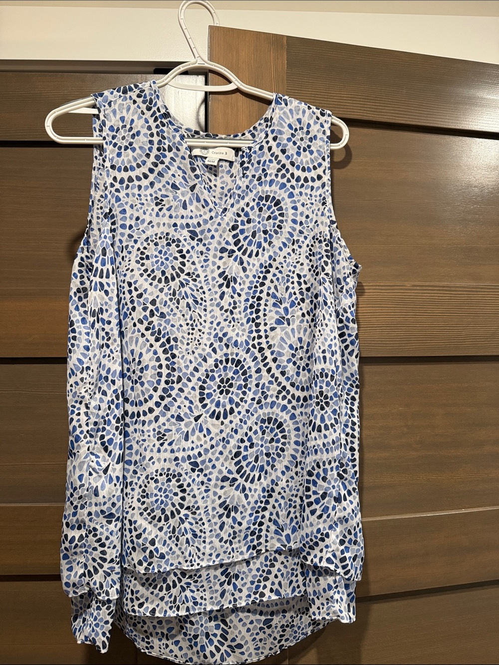 Blue and White Sleeveless Mosaic-Print Camisole